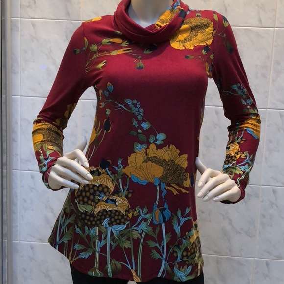 Long sleeve cowl neck floral print tunic top. - Picture 4 of 7